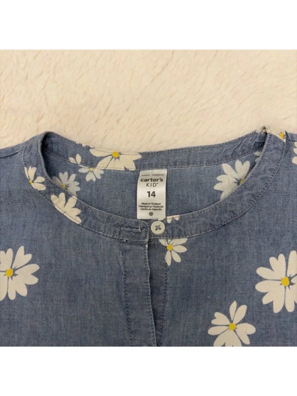 Carters Kid 14 Blue Chambray Floral Dress Sundress Boho Priarie